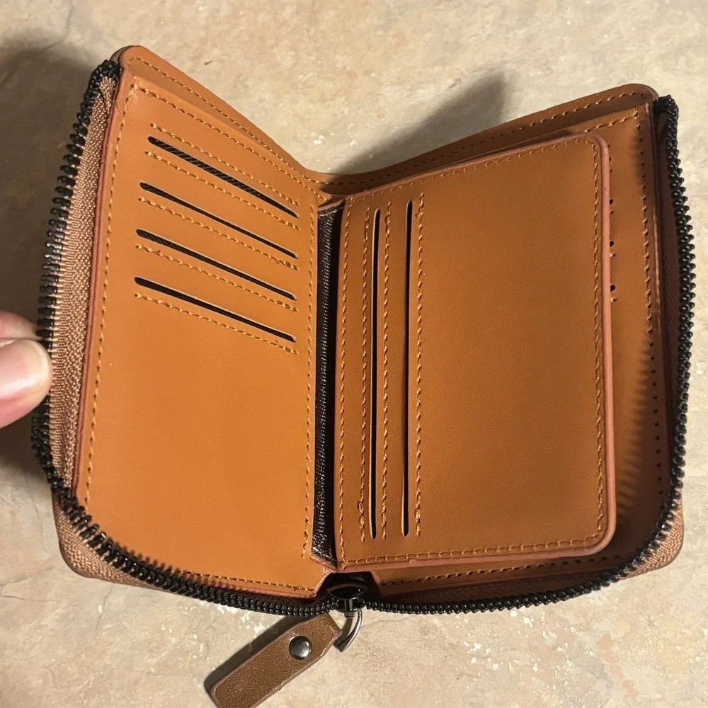 AIKS Kangaroo Mens Bi-Fold Faux Leather RFID Blocking Camel Tan Wallet Zips Up